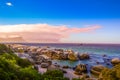 Boulders is a turqoise rocky and sheltered beach in cape town taken as sunset