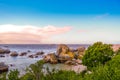 Boulders is a turquoise rocky and sheltered beach in cape town taken as sunset