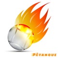 Boules with red orange yellow tone fire in the white background. sport ball logo design. petanque logo.