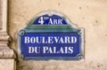 Boulevard du Palais - old street sign in Paris Royalty Free Stock Photo