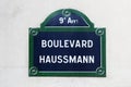 Boulevard Haussmann street sign in Paris Royalty Free Stock Photo