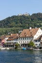 Boulevard by the Rhine river in city Stein am Rhein Royalty Free Stock Photo