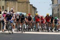 The peloton passes through the main square of Boulogne sur Gesse on stage 7 of the Tour Royalty Free Stock Photo