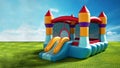 Bounce house standing on green grass. 3D illustration