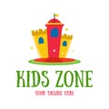 Bouncy castle cartoon logo. Kids zone concept. Children Playground sign.