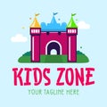 Bouncy castle cartoon logo. Kids zone concept. Children Playground sign.