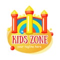 Bouncy castle cartoon logo. Kids zone concept. Children Playground sign