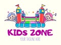 Bouncy castle cartoon logo. Kids zone concept. Children Playground sign