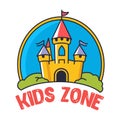 Bouncy castle cartoon logo. Kids zone concept. Children Playground sign.