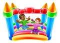 Bouncy House Castle Jumping Girl Boy Kids Cartoon Royalty Free Stock Photo