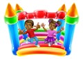 Bouncy House Castle Jumping Girl Boy Kids Cartoon Royalty Free Stock Photo