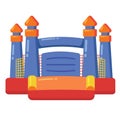 Bouncy inflatable castle. Tower and equipment for child playground. Vector flat cartoon illustration