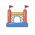 Bouncy inflatable castle. Tower and equipment for child playground. Vector line illustration Royalty Free Stock Photo