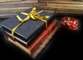 Bound notebook in leather and tied with a gold ribbon Royalty Free Stock Photo