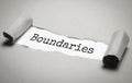 Boundaries. Grey torn paper banner with text label. Word in gray hole