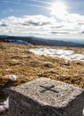 Boundary stone on hill Royalty Free Stock Photo