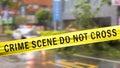 Boundary Tape and defocused squad car at Crime scene Royalty Free Stock Photo