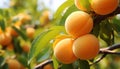 Bountiful apricot tree laden with juicy, ripe fruits in a serene and picturesque orchard landscape