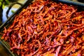Bountiful Basket of Dried Red Chili Peppers in Fort Wayne Market