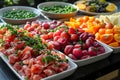 A Bountiful Buffet Spread with Vibrant Fresh Fare. Concept Food Photography, Buffet Styling, Fresh