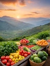 Bountiful Display of Agricultural Abundance Colorful Vegetables and Organic Fresh Fruits at Harvest Time Outdoors Generative AI