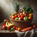 Overflowing Wicker Basket with Fresh Fruits and Vegetables Royalty Free Stock Photo