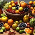 Bountiful Fruit Basket: A Colorful Cornucopia of Nature\'s Sweet Gifts. Royalty Free Stock Photo