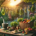 Bountiful Harvest: Colorful Fresh Garden Vegetables and Herbs