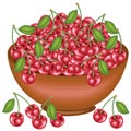 A bountiful harvest. Full bowl of beautiful juicy cherries. Sweet red berries, a source of vitamins and myctoelements. Vector