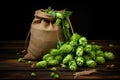 Bountiful Sack of fresh green hops. Generate Ai