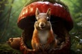 Bountiful Squirrel acorn forest autumn. Generate Ai