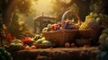 Bountiful Thanksgiving Cornucopia: Abundant Basket Overflowing with Seasonal Harvest Treasures