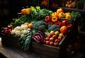 A Bounty of Freshness: A Wooden Crate Overflowing with an Assortment of Colorful, Nutritious, and Delicious Vegetables