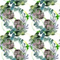 Bouqet succulent floral botanical flowers. Watercolor background illustration set. Seamless background pattern.