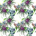 Bouqet succulent floral botanical flowers. Watercolor background illustration set. Seamless background pattern.