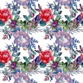 Bouqet succulent floral botanical flowers. Watercolor background illustration set. Seamless background pattern.