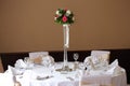 Bouqeut table glass flower red white green spnkis brown black decoration wedding Royalty Free Stock Photo