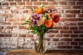 Bouquet against a scenic wall, providing space for text and design. Royalty Free Stock Photo