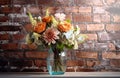 Bouquet against a scenic wall, providing space for text and design. Royalty Free Stock Photo