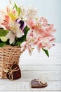 Bouquet alstroemeria in wicker basket