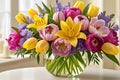 Bouquet of Assorted Vivid Wildflowers Occupying the Center of the Frame - Soft Focus Background of Abundance