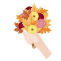 Bouquet of autumn leaves and flowers. Vector illustration Royalty Free Stock Photo