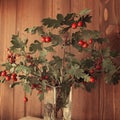 Bouquet of autumn tree branches with red berries in a glass vase Royalty Free Stock Photo