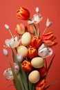 Bouquet background easter yellow blossom red flowers holiday beauty green pink tulip spring Royalty Free Stock Photo