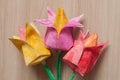 A bouquet of beautiful colorful handmade tulips