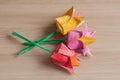 A bouquet of beautiful colorful handmade tulips