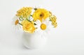 Bouquet of beautiful daisies on white background. Festive spring or summer card. Congratulations on mother`s day. Women`s Day.