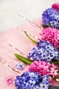 Bouquet of beautiful flowers - blue and pink hyacinths, Spring or Easter concept Royalty Free Stock Photo