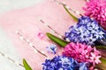 Bouquet of beautiful flowers - blue and pink hyacinths, Spring or Easter concept Royalty Free Stock Photo