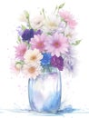 Bouquet of beautiful flowers in a glass vase isolated on white, watercolor retro style flower background Royalty Free Stock Photo